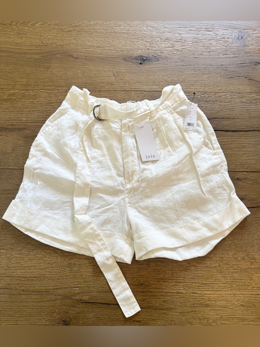 Joie White Linen Belted High-Waist Women's Shorts